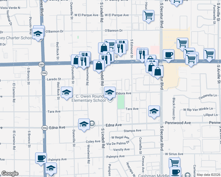 map of restaurants, bars, coffee shops, grocery stores, and more near 5420 Golden Topaz Avenue in Las Vegas