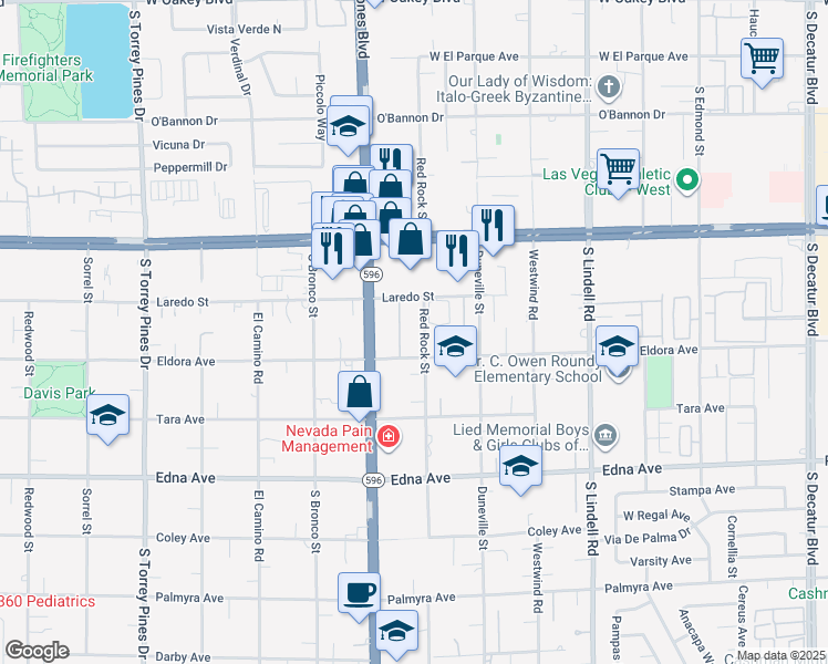 map of restaurants, bars, coffee shops, grocery stores, and more near 2673 Red Rock Street in Las Vegas