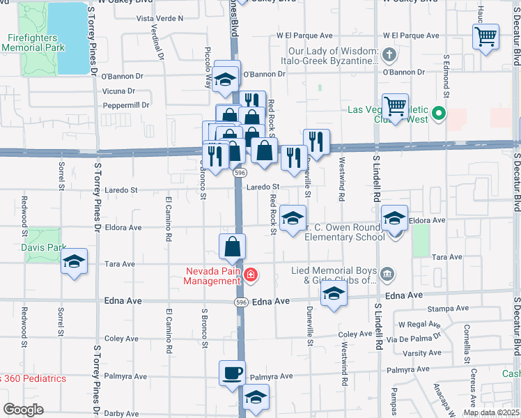 map of restaurants, bars, coffee shops, grocery stores, and more near 2673 Red Rock Street in Las Vegas