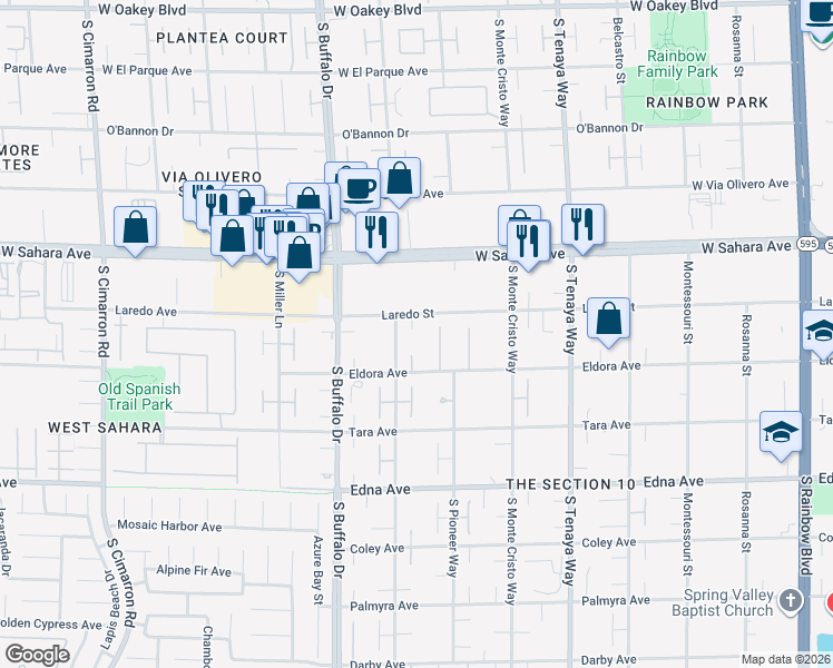 map of restaurants, bars, coffee shops, grocery stores, and more near 7630 Eldora Avenue in Las Vegas