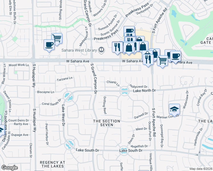 map of restaurants, bars, coffee shops, grocery stores, and more near 9544 Lazy River Drive in Las Vegas