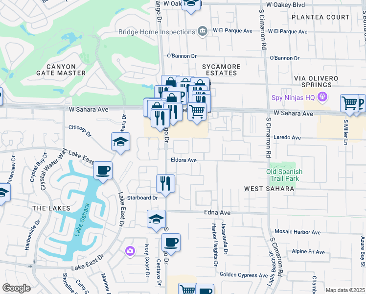 map of restaurants, bars, coffee shops, grocery stores, and more near 2606 South Durango Drive in Las Vegas