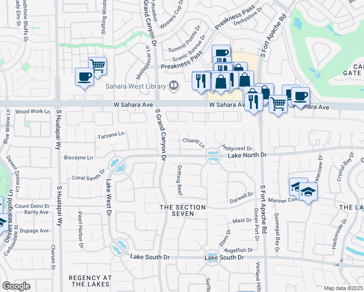 map of restaurants, bars, coffee shops, grocery stores, and more near 9544 Lazy River Drive in Las Vegas