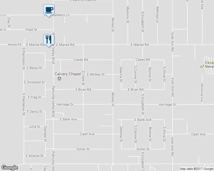 map of restaurants, bars, coffee shops, grocery stores, and more near 1450 Brian Road in Pahrump