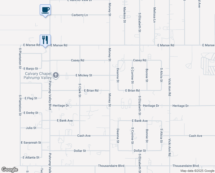 map of restaurants, bars, coffee shops, grocery stores, and more near 1450 Brian Road in Pahrump