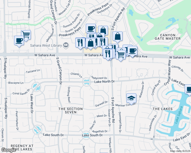 map of restaurants, bars, coffee shops, grocery stores, and more near 9409 Hollycrest Drive in Las Vegas