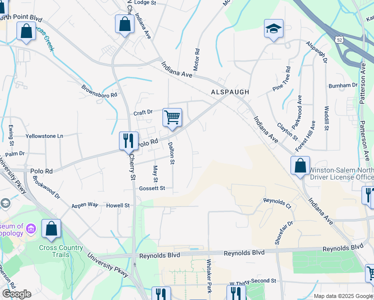 map of restaurants, bars, coffee shops, grocery stores, and more near 4036 Reich Street in Winston-Salem