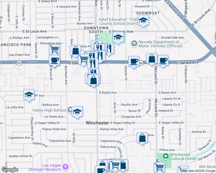 map of restaurants, bars, coffee shops, grocery stores, and more near 2461 Old Forge Lane in Las Vegas