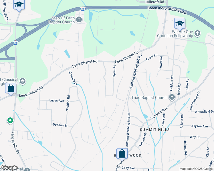 map of restaurants, bars, coffee shops, grocery stores, and more near 4726 Byers Ridge Drive in Greensboro