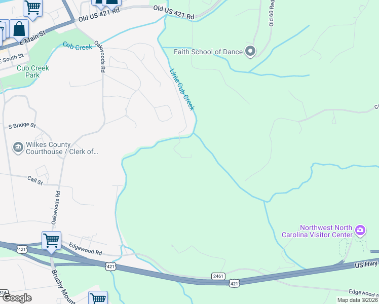map of restaurants, bars, coffee shops, grocery stores, and more near 251 Rousseau Farm Road in North Wilkesboro