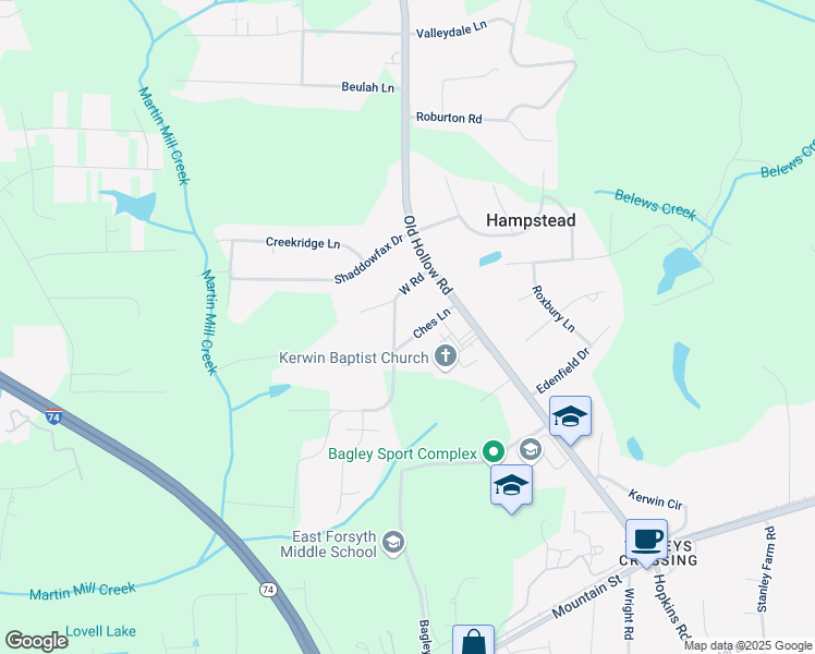 map of restaurants, bars, coffee shops, grocery stores, and more near 5232 Ches Lane in Kernersville