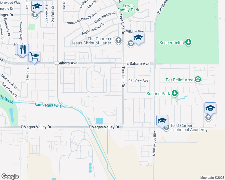 map of restaurants, bars, coffee shops, grocery stores, and more near 6337 Cascade Run Avenue in Las Vegas