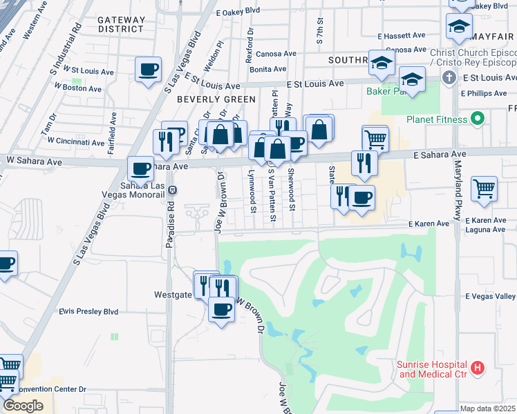 map of restaurants, bars, coffee shops, grocery stores, and more near 2626 Lynnwood Street in Las Vegas