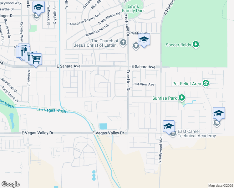 map of restaurants, bars, coffee shops, grocery stores, and more near 6337 Cascade Run Avenue in Las Vegas