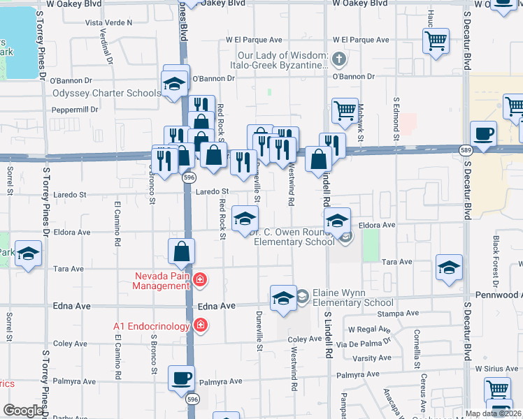 map of restaurants, bars, coffee shops, grocery stores, and more near 2672 Magic Moon Lane in Las Vegas