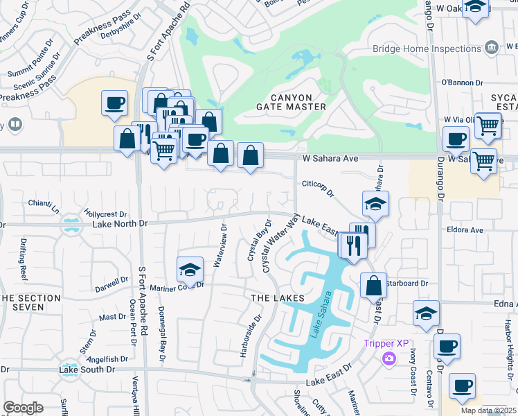map of restaurants, bars, coffee shops, grocery stores, and more near 2801 Crystal Bay Drive in Las Vegas