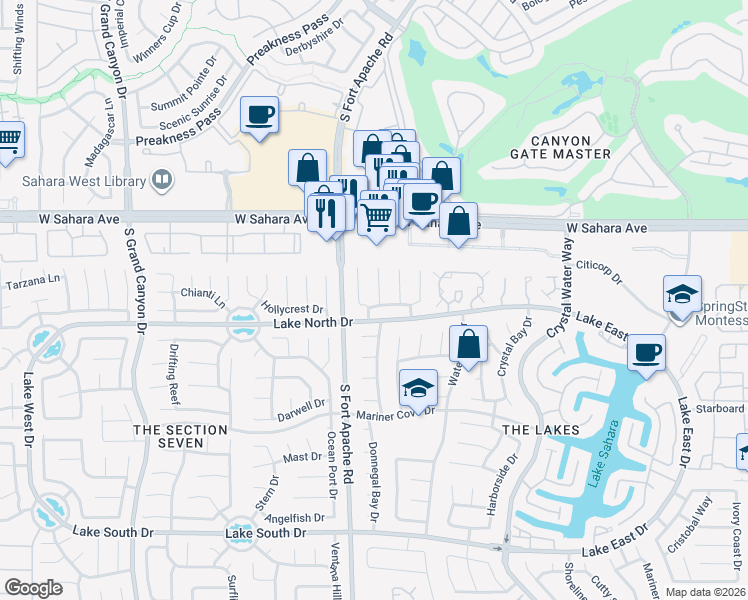 map of restaurants, bars, coffee shops, grocery stores, and more near 9109 Sandy Shores Drive in Las Vegas