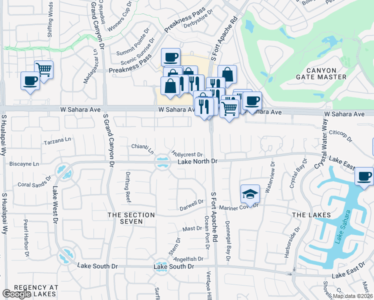 map of restaurants, bars, coffee shops, grocery stores, and more near 9313 Hollycrest Drive in Las Vegas