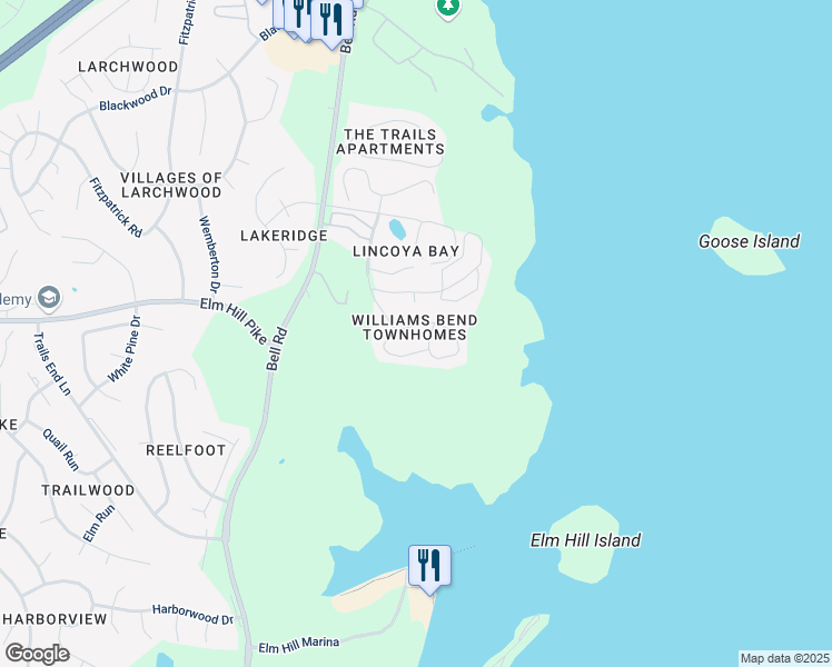 map of restaurants, bars, coffee shops, grocery stores, and more near 824 Lincoya Bay Drive in Nashville