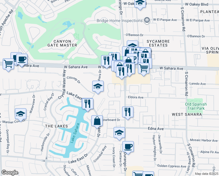 map of restaurants, bars, coffee shops, grocery stores, and more near 2623 South Durango Drive in Las Vegas
