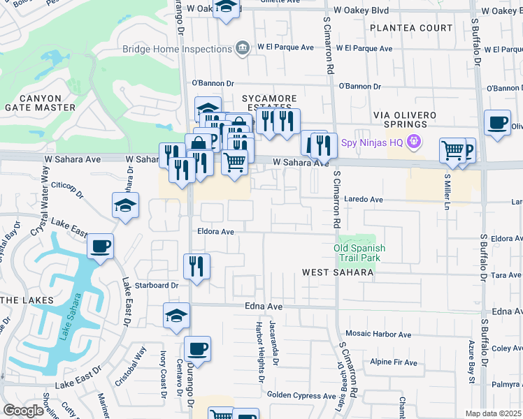 map of restaurants, bars, coffee shops, grocery stores, and more near 8410 Eldora Avenue in Las Vegas