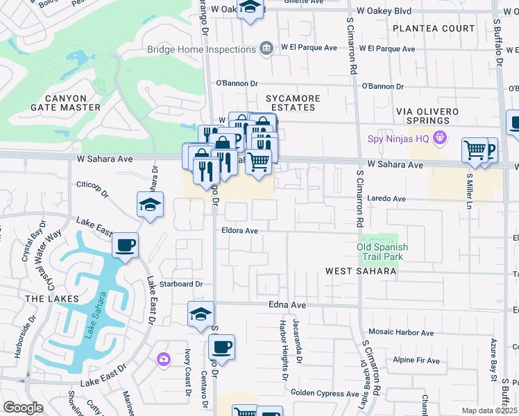 map of restaurants, bars, coffee shops, grocery stores, and more near 8410 Eldora Avenue in Las Vegas