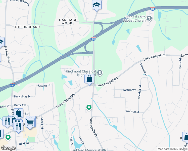 map of restaurants, bars, coffee shops, grocery stores, and more near 4107 Yanceyville Street in Browns Summit