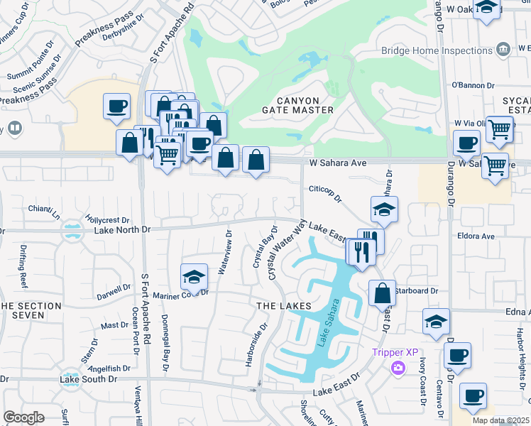 map of restaurants, bars, coffee shops, grocery stores, and more near 2801 Crystal Bay Drive in Las Vegas