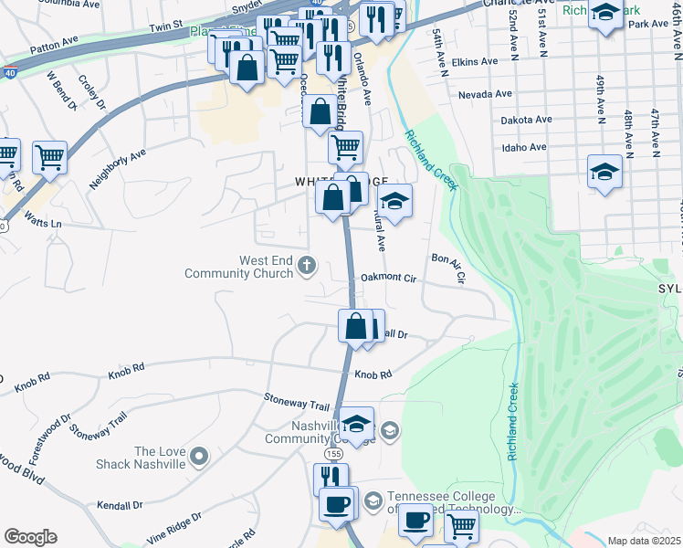 map of restaurants, bars, coffee shops, grocery stores, and more near 243 White Bridge Pike in Nashville