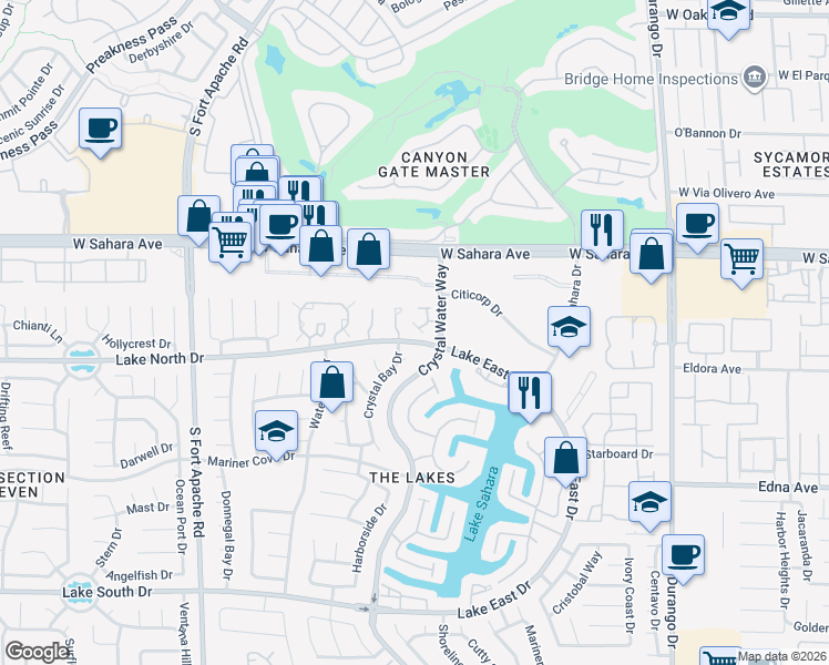 map of restaurants, bars, coffee shops, grocery stores, and more near 2720 Baycliff Court in Las Vegas