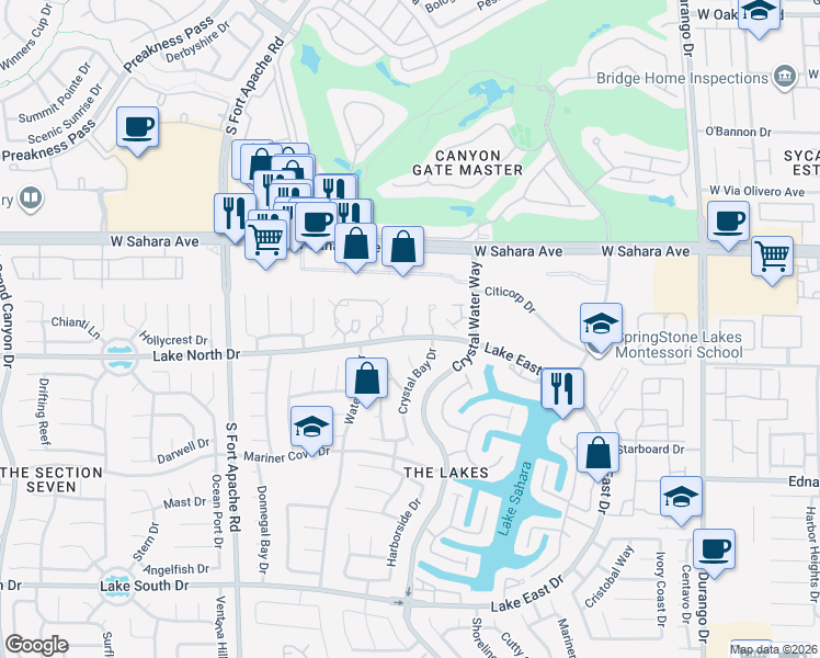 map of restaurants, bars, coffee shops, grocery stores, and more near 2801 Crystal Bay Drive in Las Vegas