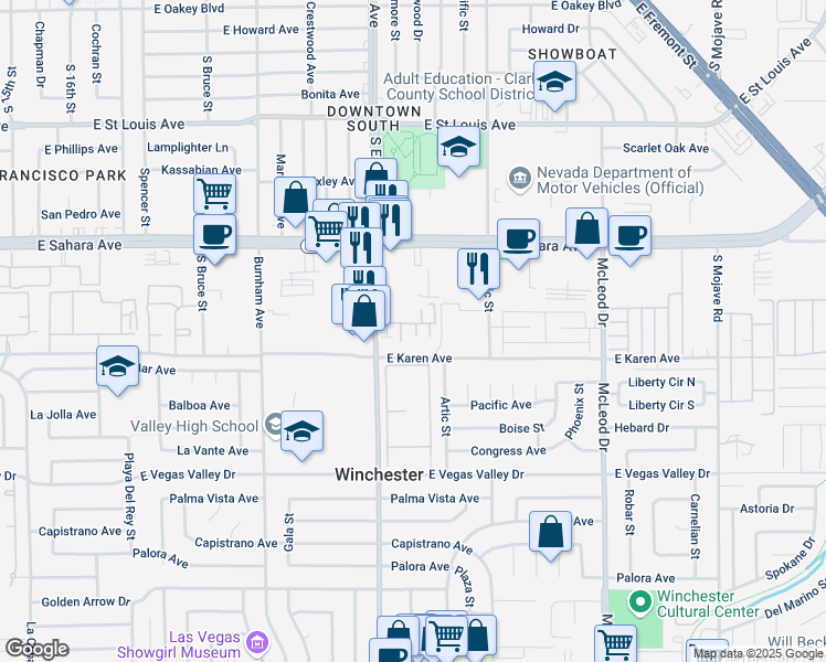 map of restaurants, bars, coffee shops, grocery stores, and more near 2451 Old Forge Lane in Las Vegas