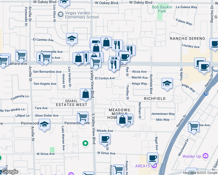 map of restaurants, bars, coffee shops, grocery stores, and more near 2651 Clark Towers Court in Las Vegas