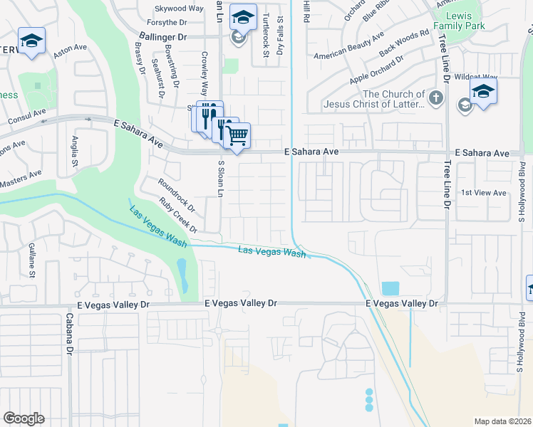 map of restaurants, bars, coffee shops, grocery stores, and more near 5926 Mahogany Mountain Drive in Las Vegas