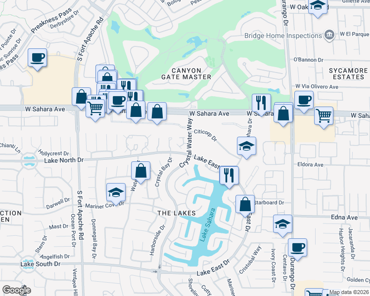 map of restaurants, bars, coffee shops, grocery stores, and more near 8800 Bayside Circle in Las Vegas