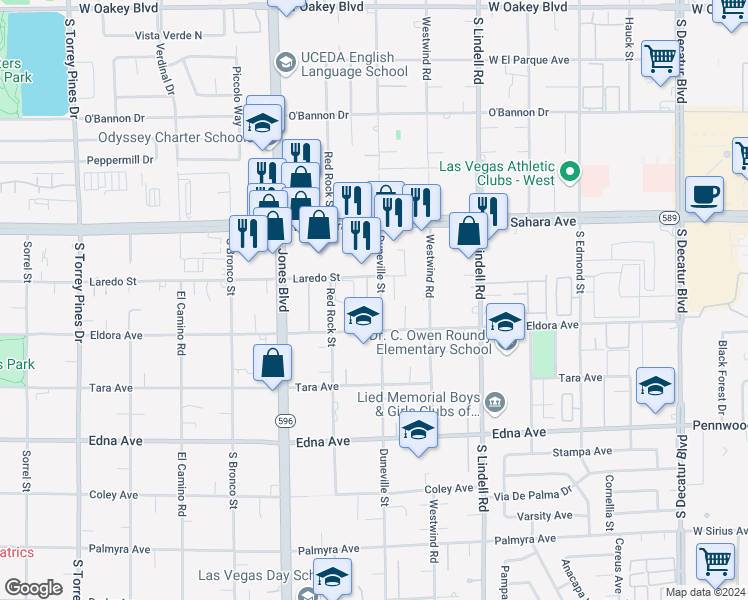 map of restaurants, bars, coffee shops, grocery stores, and more near 2628 Magic Moon Lane in Las Vegas