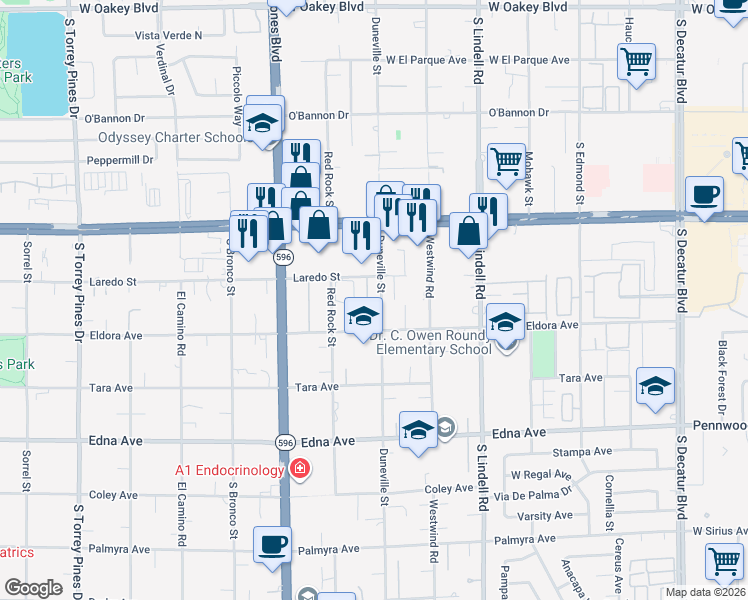 map of restaurants, bars, coffee shops, grocery stores, and more near 2672 Magic Moon Lane in Las Vegas