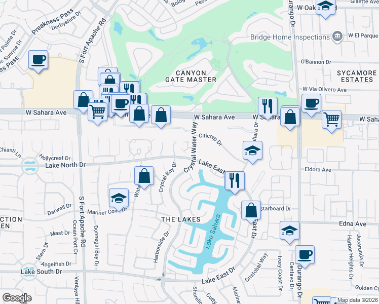 map of restaurants, bars, coffee shops, grocery stores, and more near 8800 Bayside Circle in Las Vegas