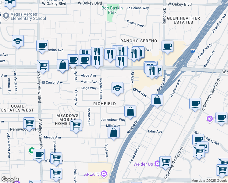 map of restaurants, bars, coffee shops, grocery stores, and more near 2813 Kings Way in Las Vegas