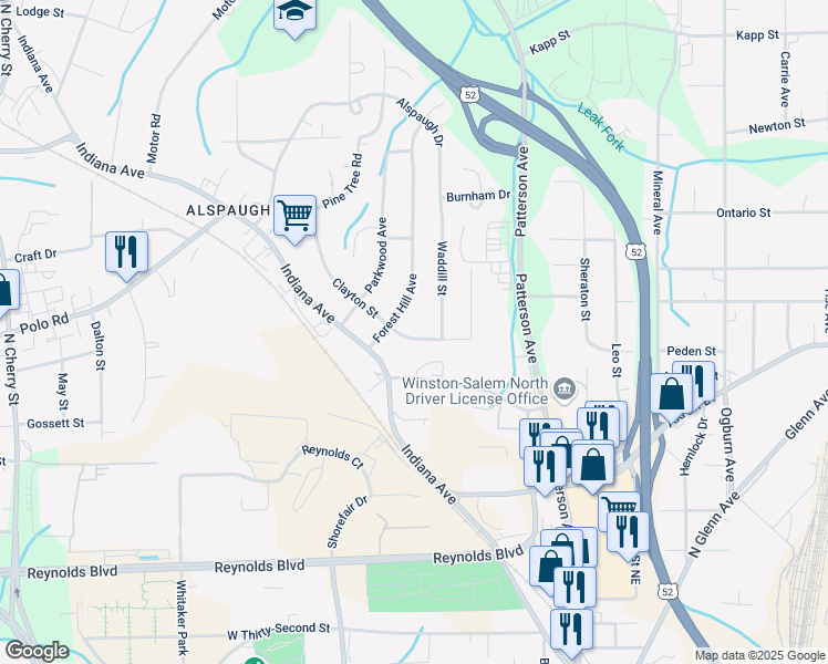 map of restaurants, bars, coffee shops, grocery stores, and more near 310 Clayton Street in Winston-Salem