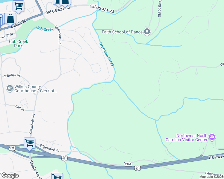 map of restaurants, bars, coffee shops, grocery stores, and more near 251 Rousseau Farm Road in North Wilkesboro