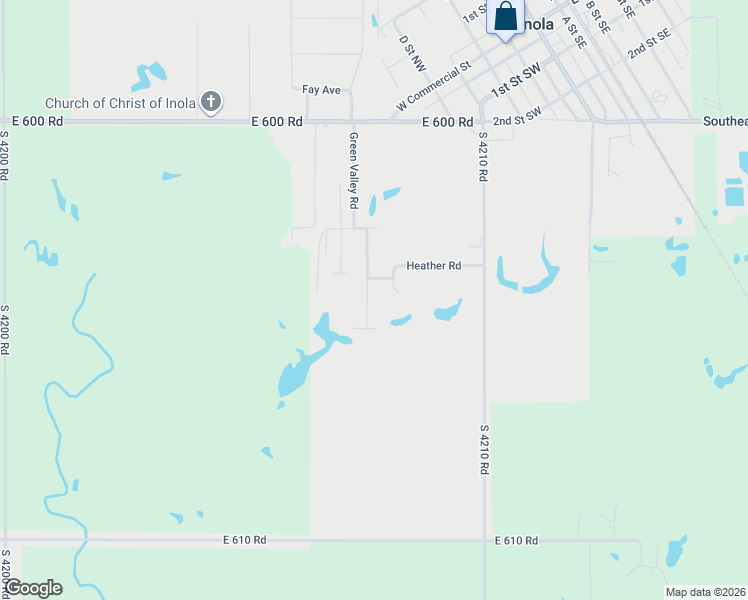 map of restaurants, bars, coffee shops, grocery stores, and more near 430 Green Valley Road in Inola