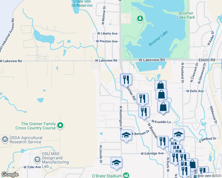 map of restaurants, bars, coffee shops, grocery stores, and more near 1009 Brooke Hollow Drive in Stillwater