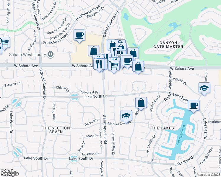 map of restaurants, bars, coffee shops, grocery stores, and more near 9109 Sandy Shores Drive in Las Vegas