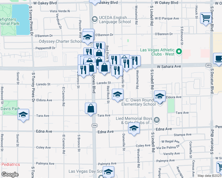 map of restaurants, bars, coffee shops, grocery stores, and more near 5907 Laredo Street in Las Vegas