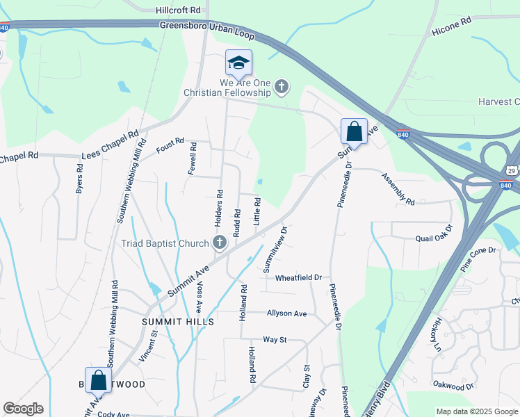 map of restaurants, bars, coffee shops, grocery stores, and more near 4712 Little Road in Greensboro