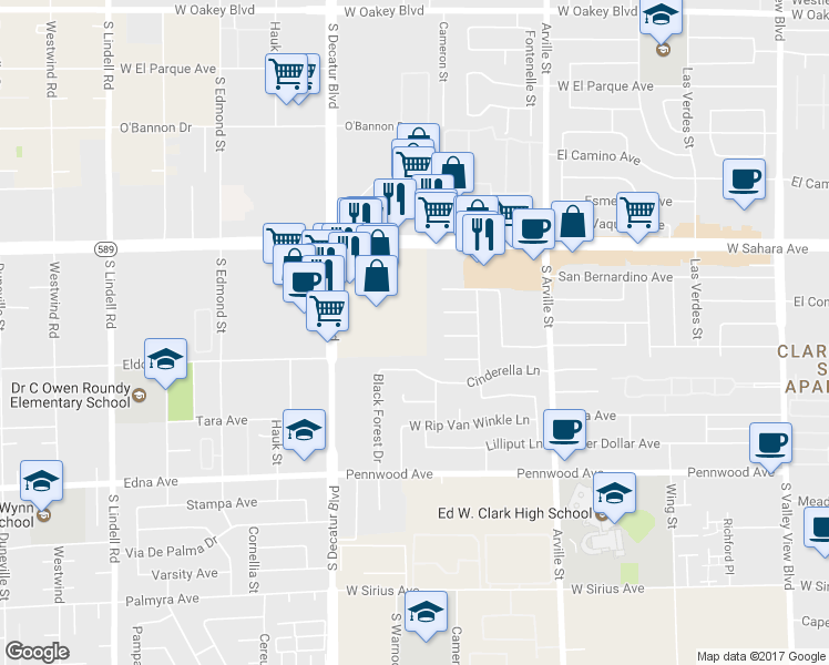 map of restaurants, bars, coffee shops, grocery stores, and more near 2678 South Decatur Boulevard in Las Vegas