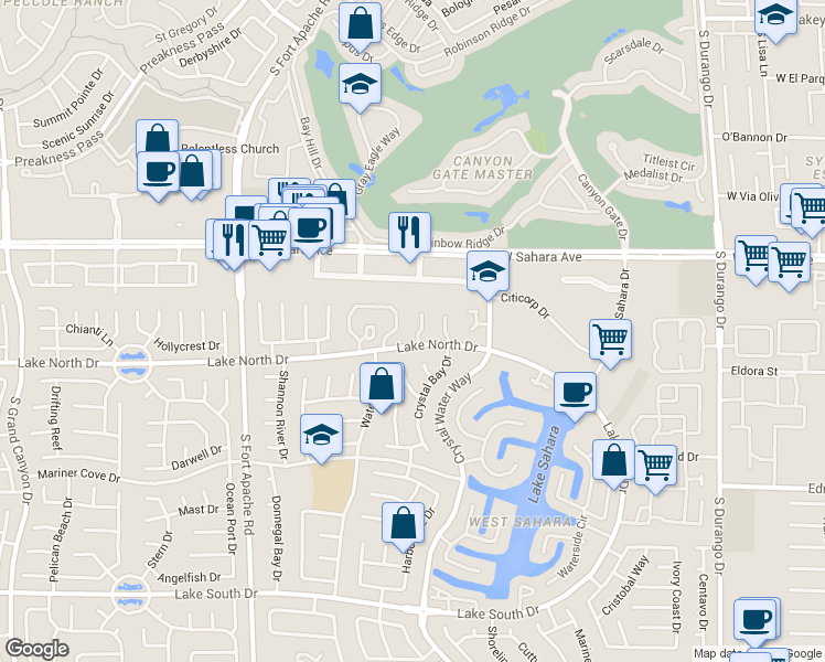 map of restaurants, bars, coffee shops, grocery stores, and more near 2801 Crystal Cove Drive in Las Vegas