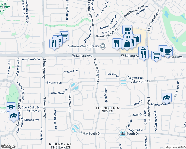 map of restaurants, bars, coffee shops, grocery stores, and more near 2740 Monrovia Drive in Las Vegas