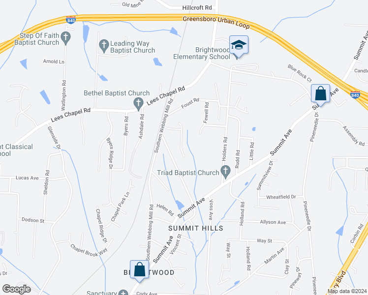 map of restaurants, bars, coffee shops, grocery stores, and more near 4608 Mallard Creek Drive in Greensboro
